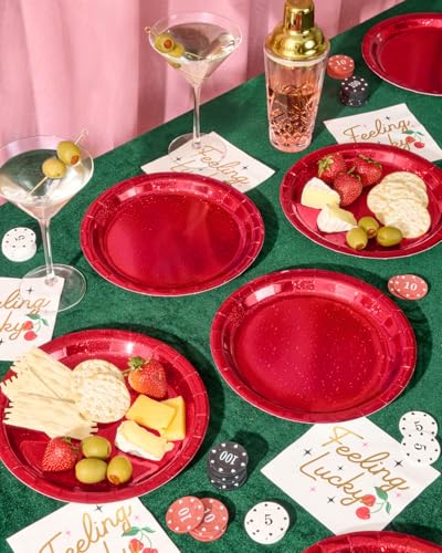 Red Foil Party Plates 25 Pack - Shimmer Disposable Cake & Celebration Tableware