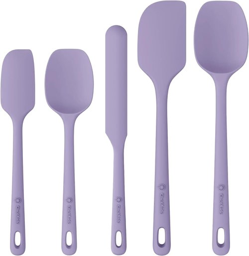 ChefAide Silicone Spatula Set - 5 Pieces, Ergonomic Heat-Resistant Rubber for Nonstick Cookware, 600°F