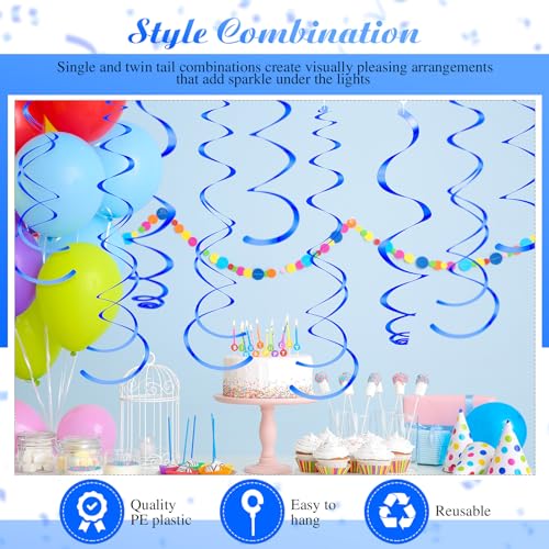 36 Pcs Blue Hanging Swirl Party Decorations - Blue Theme 55cm & 70cm, 2 Styles