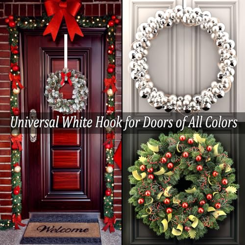 15-Inch Over the Door Wreath Hangers, 2 Pack Heavy Duty Steel Hooks (White)