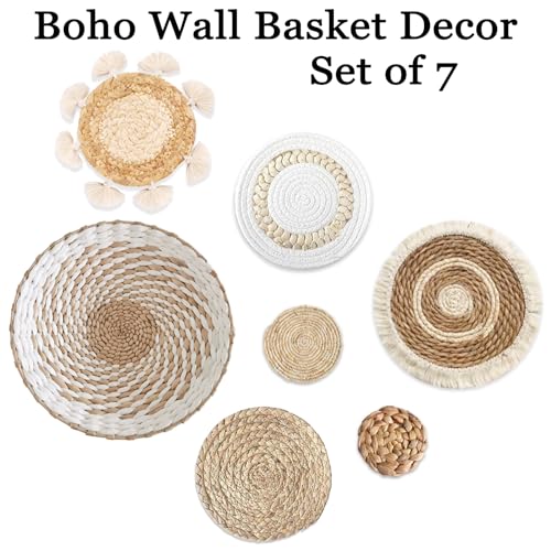 7-Piece Boho Wall Basket Decor Set - Handmade Rattan Wicker Wall Art