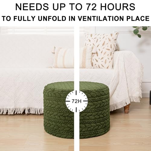 Round Foam Pouf Ottoman Footrest - 20x14 Inch Non-Slip Floor Stool, Green
