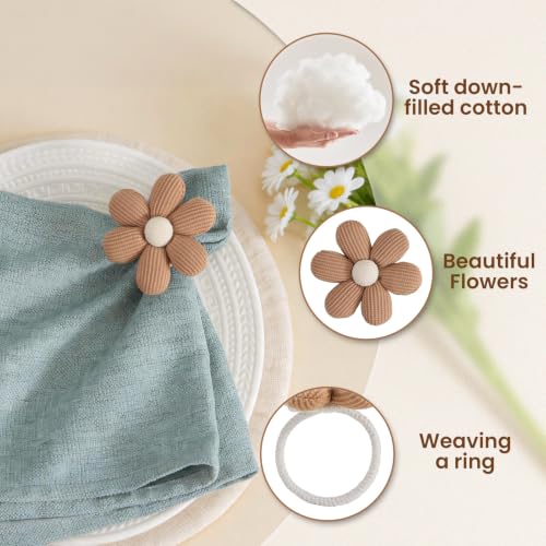 Poefditev Khaki Flower Napkin Rings Set of 12 Made of Corduroy