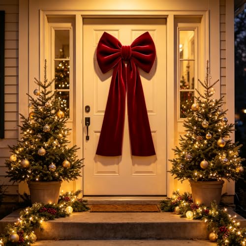 QIANGED Extra-Large Red Velvet Christmas Tree Topper Bow 15.8" x 48"