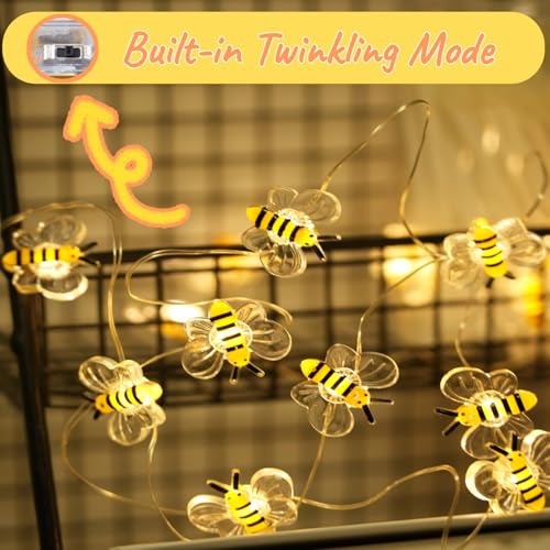 Bee Decor String Lights 10Ft 30 LEDs Battery Operated Copper Wire