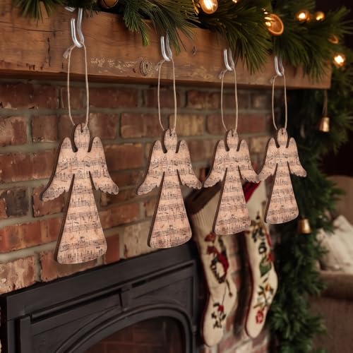24 Wooden Angel Christmas Ornaments with Music Sheet Design - Holiday Holiday Decor