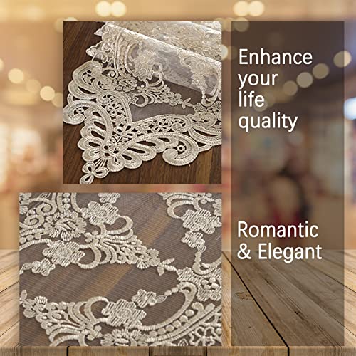 Jeloris Champagne Lace Table Runner 12x94 inch Vintage Floral Dresser Scarf