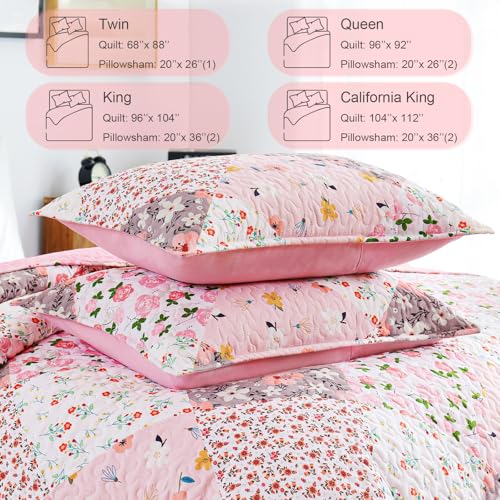 Whale Flotilla Queen Quilt Bedding Set - Soft Reversible Floral Coverlet