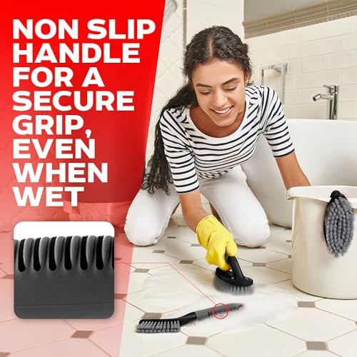 3-Piece Scrub Brush Set with Ergonomic Handle for Tile, Grout & Shower