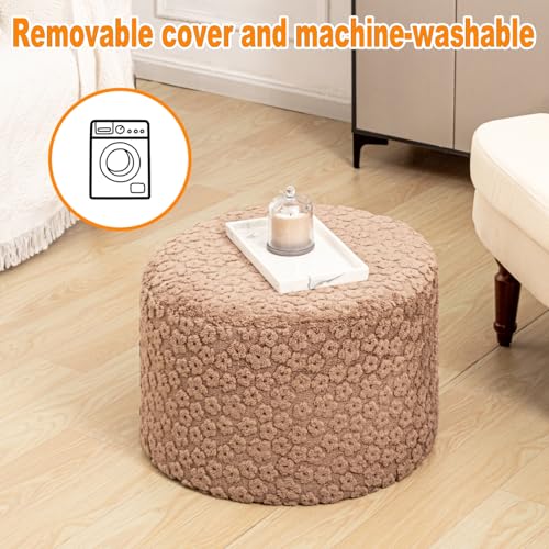 Round Foam Pouf Ottoman 20-inch Footrest for Living Room and Bedroom