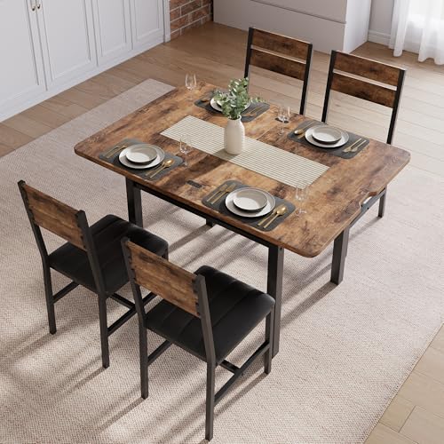 5-Piece Extendable Dining Table Set with 4 PU Leather Chairs & Storage Rack