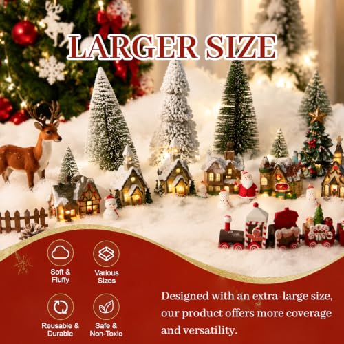 White 5x10ft Fake Snow Blanket with Glitter for Christmas Village Decoration - 3pcs Set