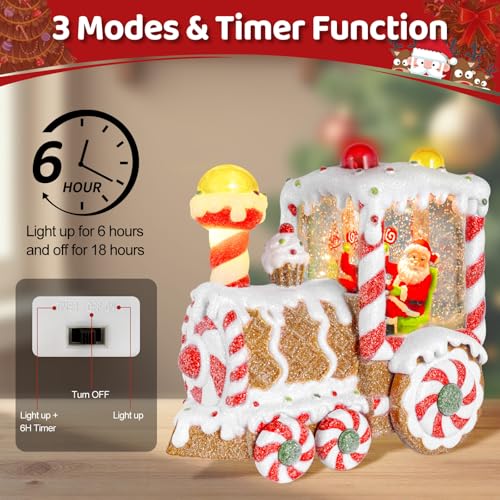 Christmas Dessert Train Snow Globe Lantern - Lighted Santa Water Globe with Timer