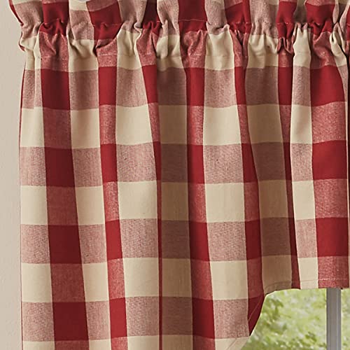 Buffalo Check Swag Curtains 72x36 Red & Tan Cotton Farmhouse Window Set