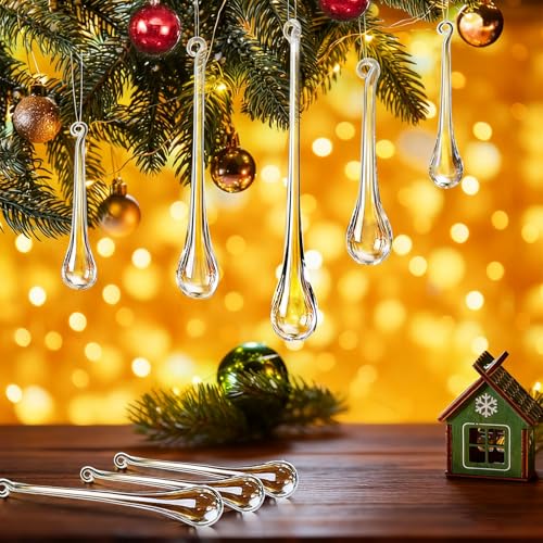 Clear Glass Teardrop Christmas Ornaments 30 pcs - Handmade Raindrop Decorations for Tree & Holiday Decor