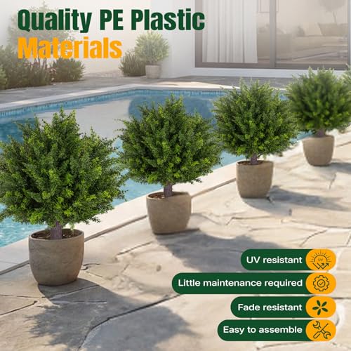 24.5-Inch Artificial Cedar Topiary Trees, UV-Resistant Outdoor Shrubs (2 Pack)