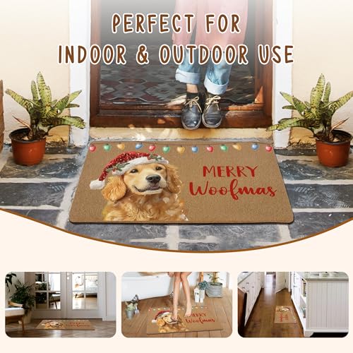 KFXHANGD Christmas Golden Retriever Dog Door Mat - 30x17 inch Outdoor Front Entrance Doormat (Variation: Dog)