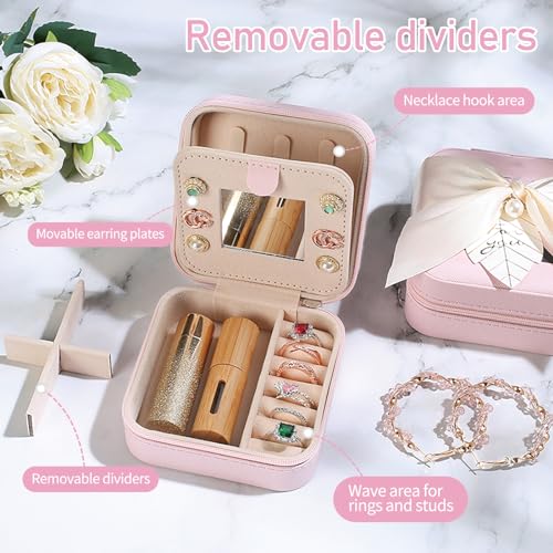 Travel Jewelry Box for Women and Girls - Small Case with Initial A-Z (Pink, M) - Teacher Gifts by AYGXU