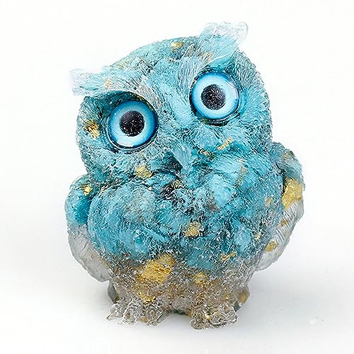 2.5-Inch Turquoise Gemstone Owl Figurine, Handmade Resin Owl Decor