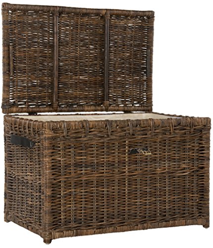 Wicker Storage Trunk, 35.5-Inch Collapsible Rattan Chest with Leather Straps