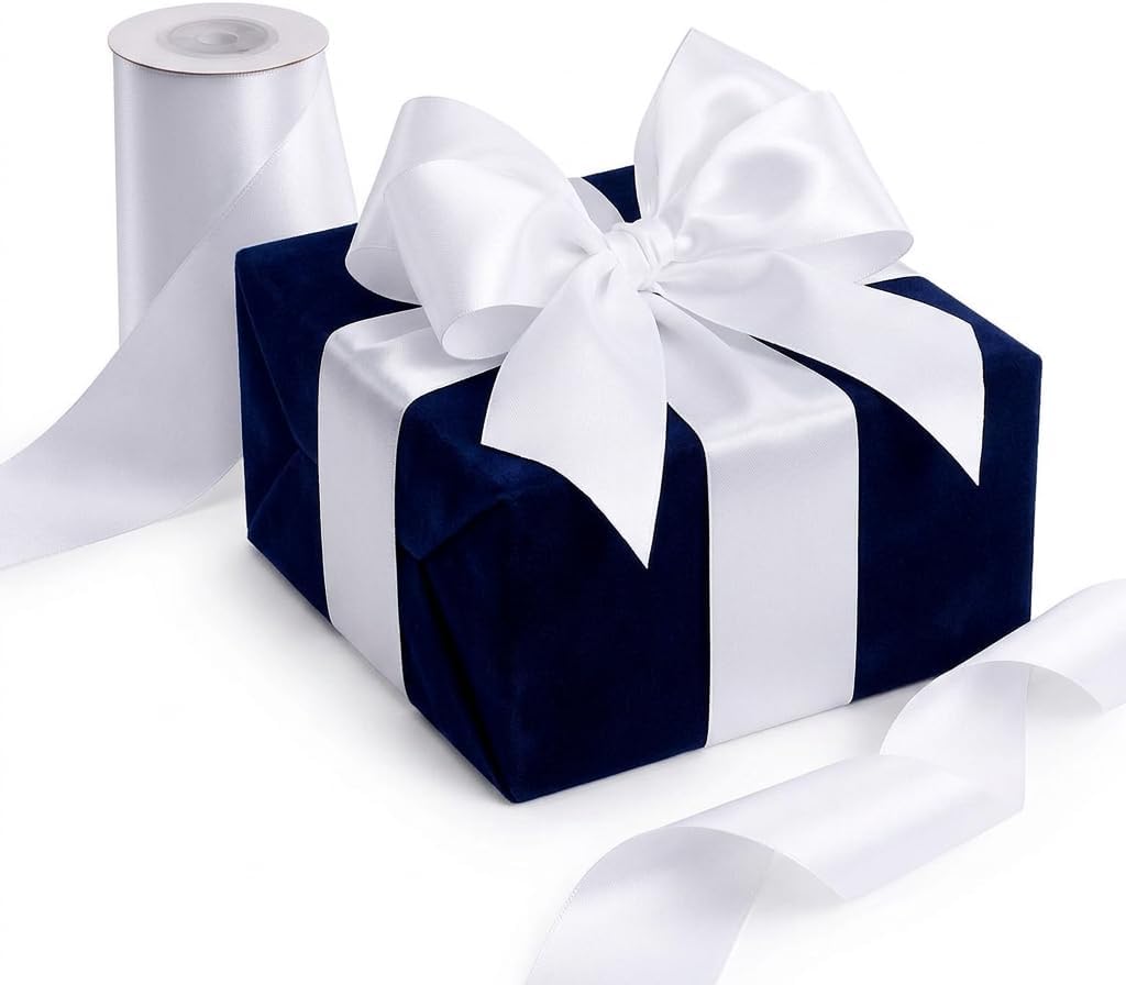 White Satin Ribbon - 4 Inch Wide Double Face for Gift Wrapping & Wedding Decor | 10 Yards