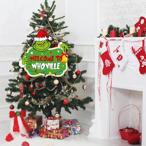 LOCOLY Welcome to Whoville Wooden Christmas Door Sign – Green
