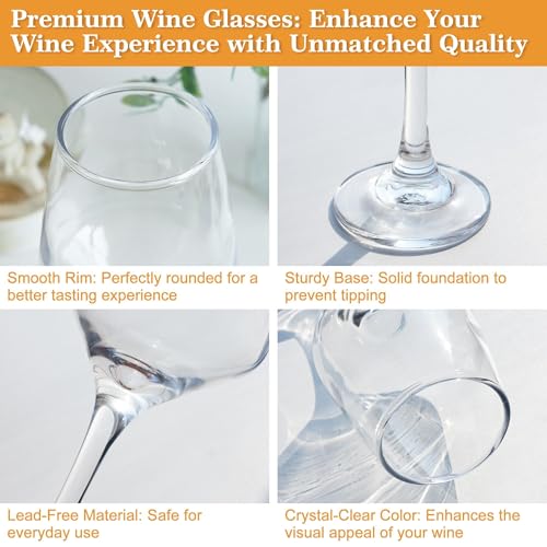 Glazvia Clear Wine Glasses Set of 6, 12oz, Elegant Stemmed Drinking Glasses