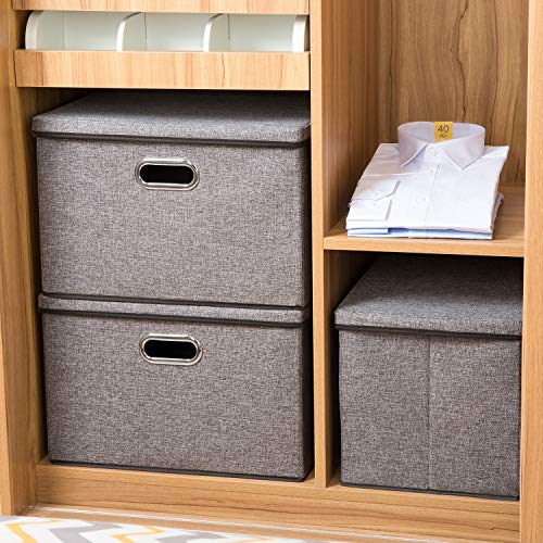 Large Collapsible Storage Bins with Lids 3-Pack Foldable Closet Baskets