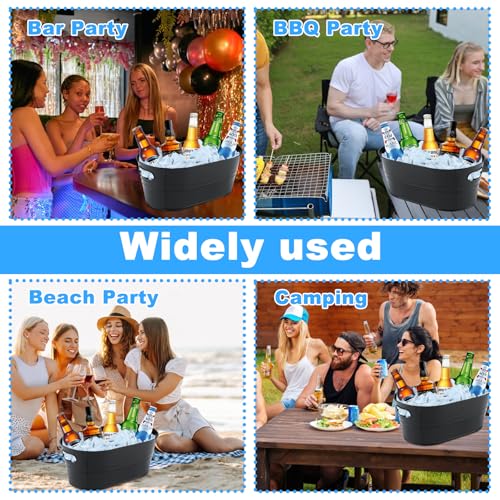 Black Galvanized Ice Bucket 4 Gallon Beverage Tub with Scoops for Parties & Drinks