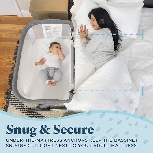 Bedside Sleeper Bassinet - Adjustable Height Breathable Mesh (Charcoal Tweed)