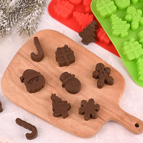 Christmas Silicone Candy Molds - 4 Pack, 14 Cavity Xmas Baking & Chocolate Molds