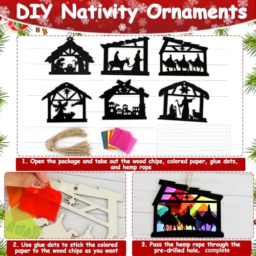 Nativity Christmas Ornaments Set - Wooden Religious Hanging Decorations for Xmas Tree & Crafts - Variation of THIS listing