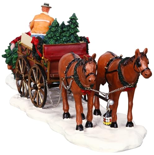 Christmas Village Tree Wagon Figurine Set of 2 - Polyresin Table Accent