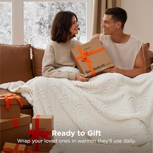 Bedsure GentleSoft Fleece Blanket Queen Size for Bed - Super Soft & Cozy, Fluffy Blankets for Women & Girls, Ideal for Sofa & Couch, Cream, 90x90 Inches