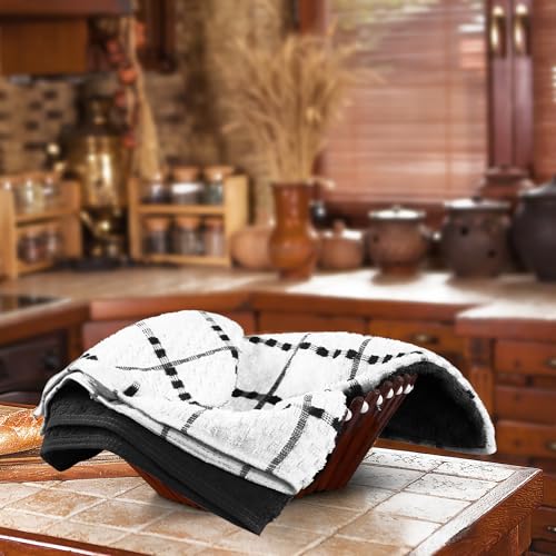 100% Ring Spun Cotton Kitchen Towels 12 Pack - 15x25 Inch Black Dish Towels