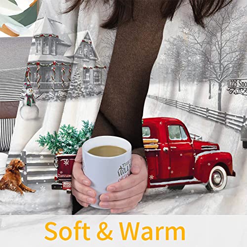 JOOCAR 40x50 Inch Christmas Throw Blanket Red Truck and Dog Fannel Plush Warm
