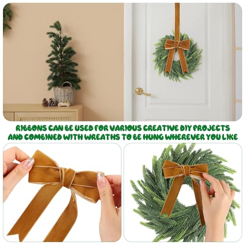 Aneco Brown 6pcs Christmas Candle Ring Wreath with Ribbon 6-Inch Artificial Norfolk Green Pine Home Decor