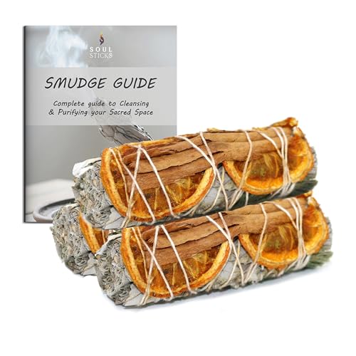 White Sage Smudge Sticks with Orange and Cinnamon - 3 Pack 4 Inch Bundles