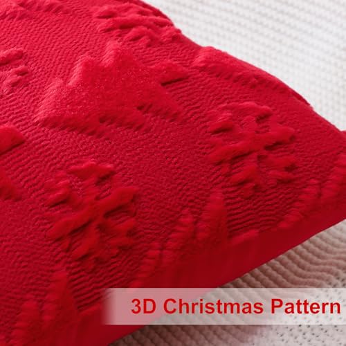 OTOSTAR 2-Pack Xmas Plush Wool Velvet Throw Pillow Covers 28x28 in Red Tree & Snowflake