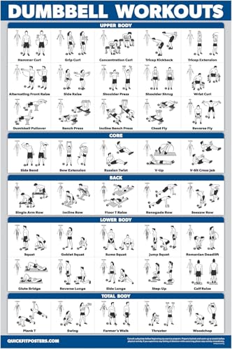 Palace Learning Dumbbell Workout Exercise Poster - 18" x 24" Laminated Home Gym Chart