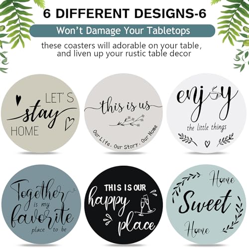 Queekay Slate Coasters Set of 6 with Holder – Farmhouse Wooden Drink Coasters