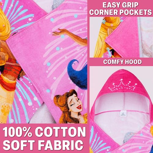 Disney Princess Kids Hooded Bath & Beach Towel Poncho for Girls Ages 2-6