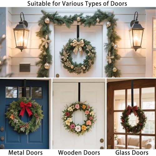 Sattiyrch 15 Inch Over The Door Wreath Hanger Black Hook For Front Door