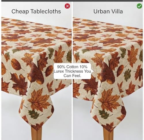 Urban Villa Harvest Leaves Tablecloth 60x102 Inches - 90% Cotton 10% Lurex Fall Rectangle Cover