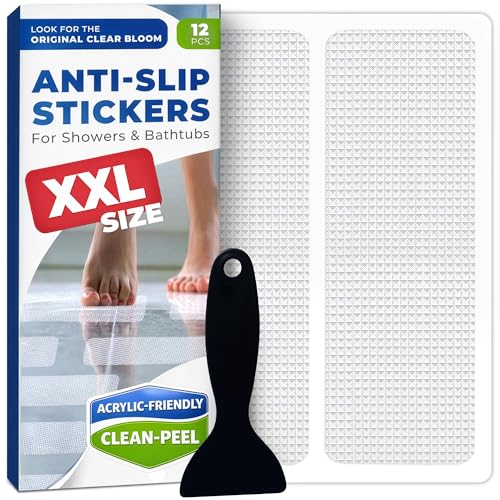 XXL Non-Slip Shower & Bathtub Strips - 12 Pack Clear Safety Grip Stickers