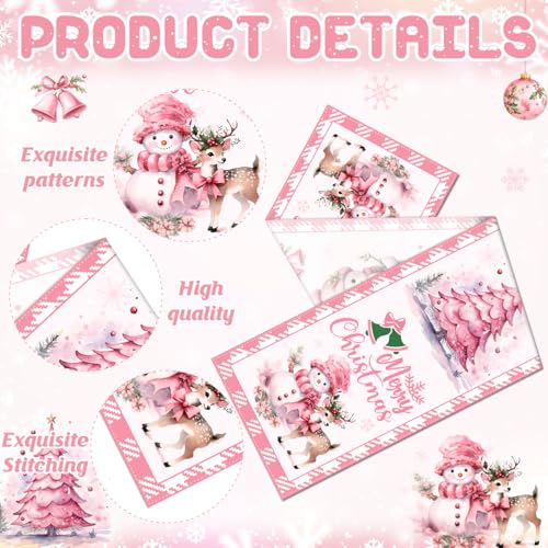 Pink Christmas Table Runner 72 Inch Snowman Holiday Decor for Festive Home