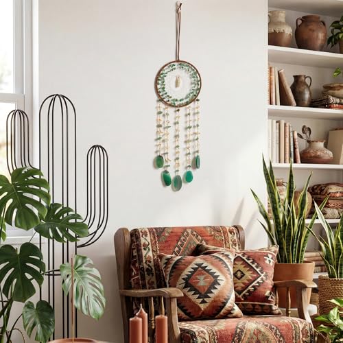 Boho Crystal Dream Catcher Wall Hanging with Natural Gemstones