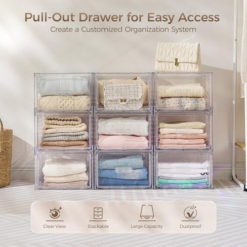 Clear Stackable Closet Storage Drawers 15QT Medium 4 Pack