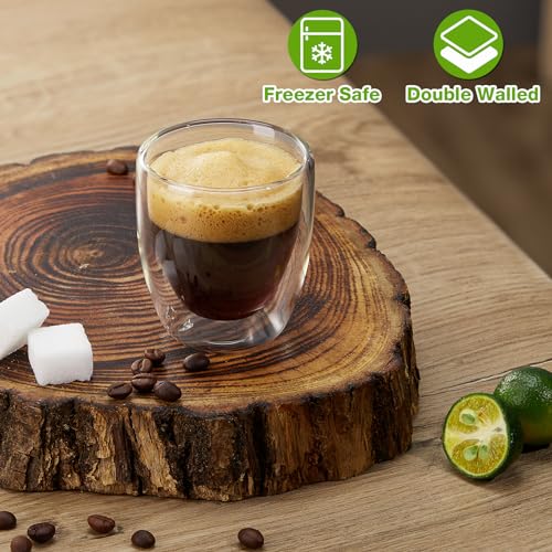 Gencywe Double Walled 3oz Espresso Cups Set of 4 - Insulated Glass Mugs for Coffee & Tea