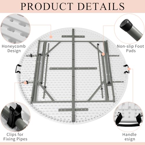 5ft Round Folding Table, Portable Heavy Duty HDPE Banquet Table with Handle